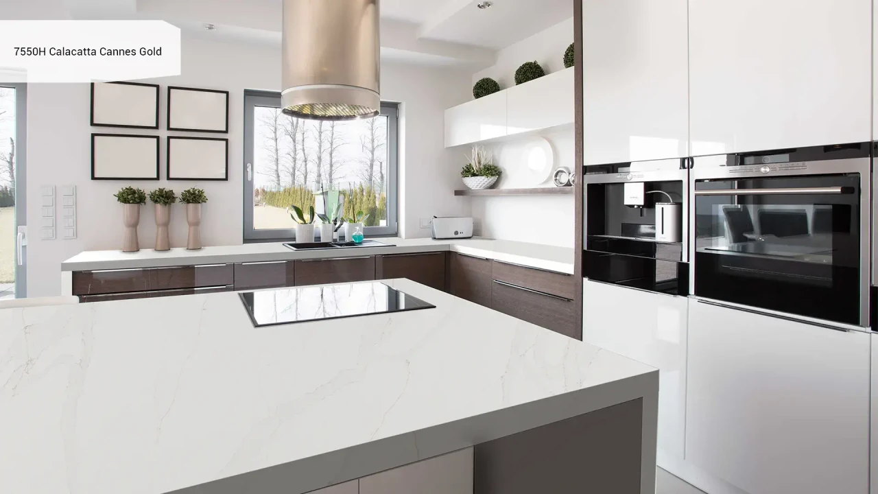 Avant Quartz 7550H Calacatta Cannes Gold в інтер'єрі