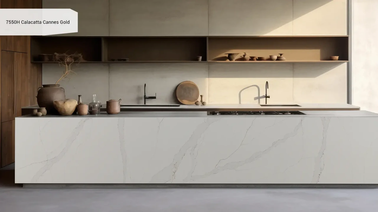 Avant Quartz 7550H Calacatta Cannes Gold в інтер'єрі