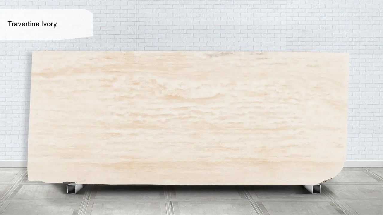 Scalla Naturale Travertine Ivory VC заполненный шлифованный на сетке (3 см) в интерьере