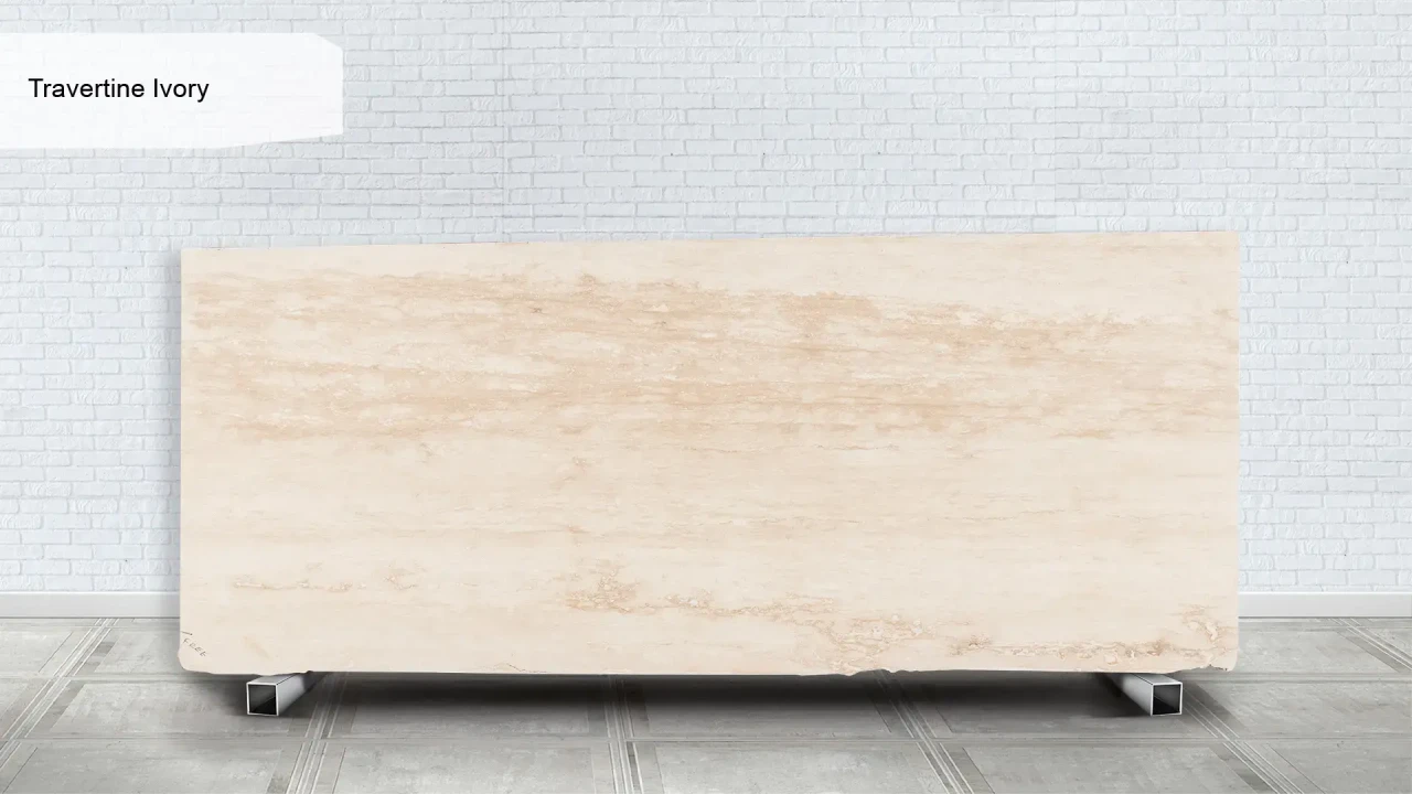 Scalla Naturale Travertine Ivory VC заповнений шліфований на сітці в інтер'єрі